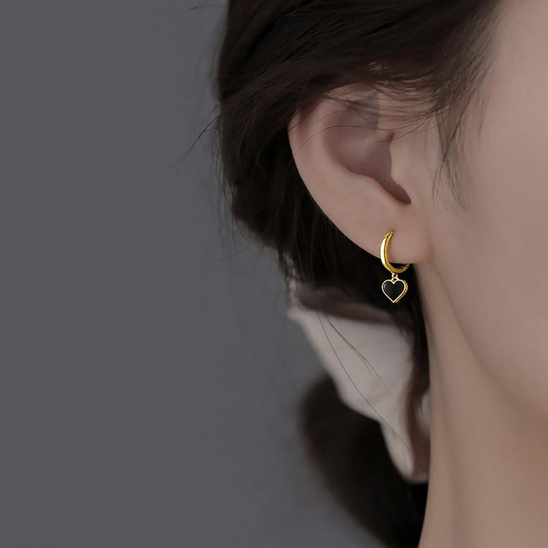SLUYNZ Solid 925 Sterling Silver Black Heart Hoop Earrings for Women Teen Girls Love Heart Hoop Earrings Huggie (B-Gold Plated) - Image 3