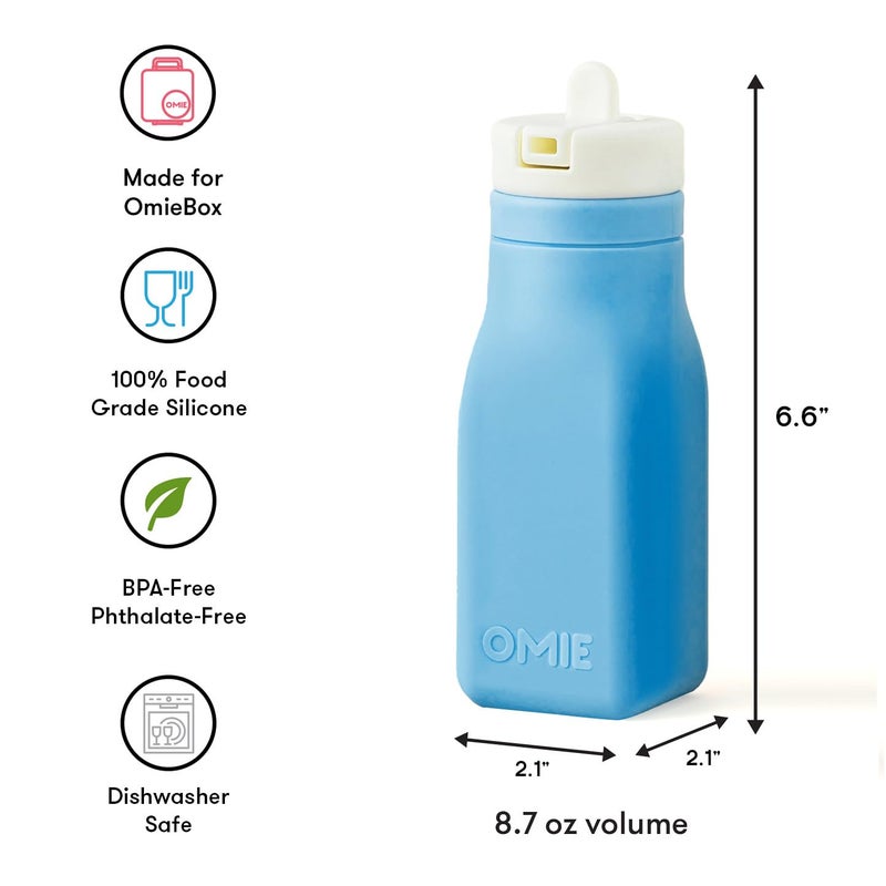Omie OmieBox Reusable Silicone Water Bottle - 8.7 oz, Straw Top, BPA-Free & Phthalate-Free, Leak-Proof (Blue) (OmieBox Sold Separately) - Image 4
