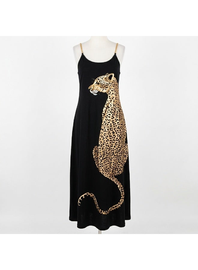 Women's Sleeveless Maxi Dress Leopard Graphic Print Casual Summer Long Dress Soft Stretch Loose Fit Spaghetti Strap Beach Dress Flowy Lightweight Comfortable Everyday Wear Lounge Vacation Outfit Free Size - Image 4