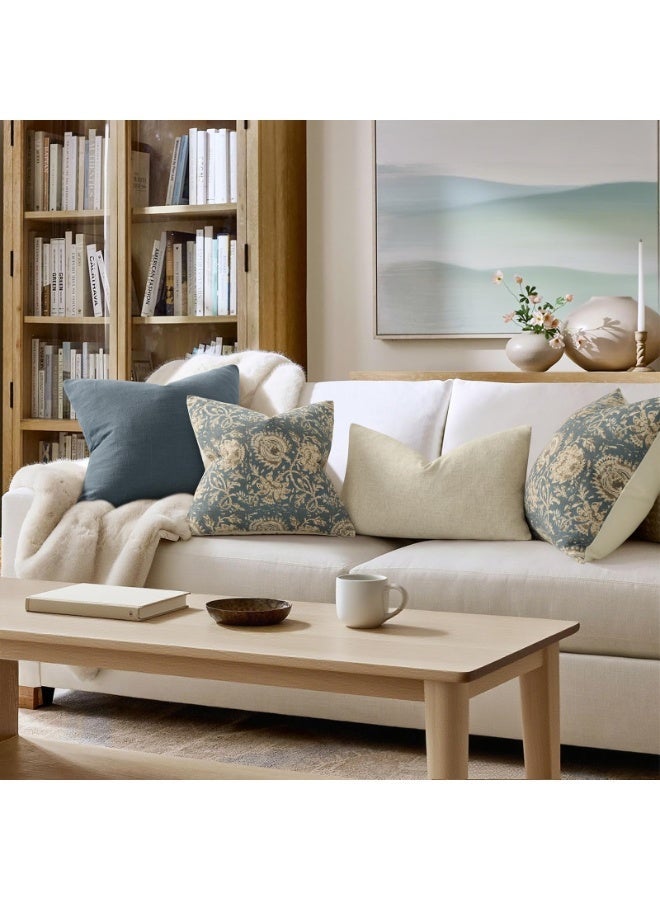 Arabest Vintage Floral Print Throw Pillow Covers 45x45 CM,Set of 2 Neutral Modern Farmhouse Pillowcases Accent Decorative Cushion Covers Boho Home Decor for Couch Sofa Chair Bed Living Room（Sky Blue） - Image 4