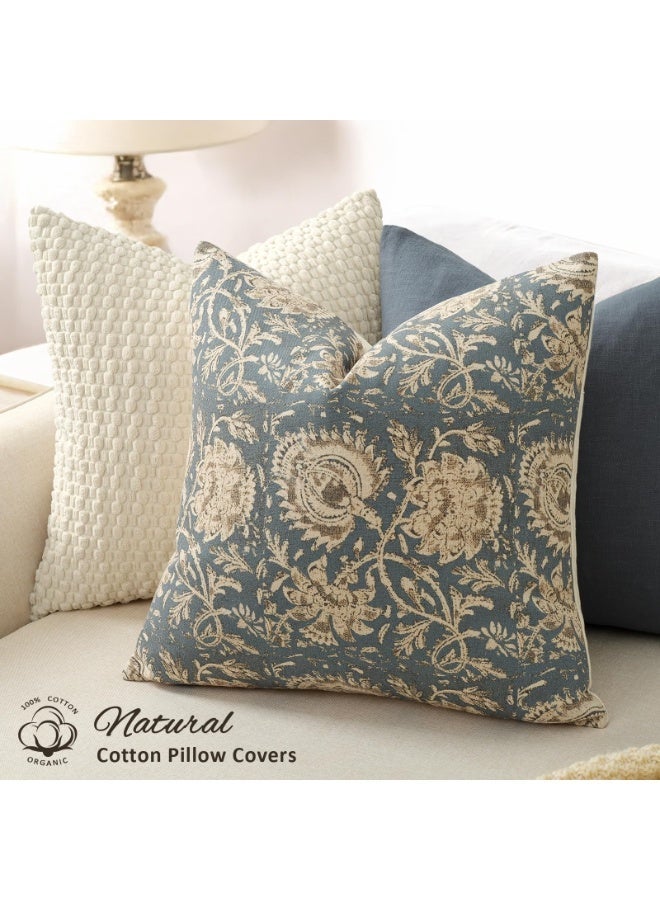 Arabest Vintage Floral Print Throw Pillow Covers 45x45 CM,Set of 2 Neutral Modern Farmhouse Pillowcases Accent Decorative Cushion Covers Boho Home Decor for Couch Sofa Chair Bed Living Room（Sky Blue） - Image 3
