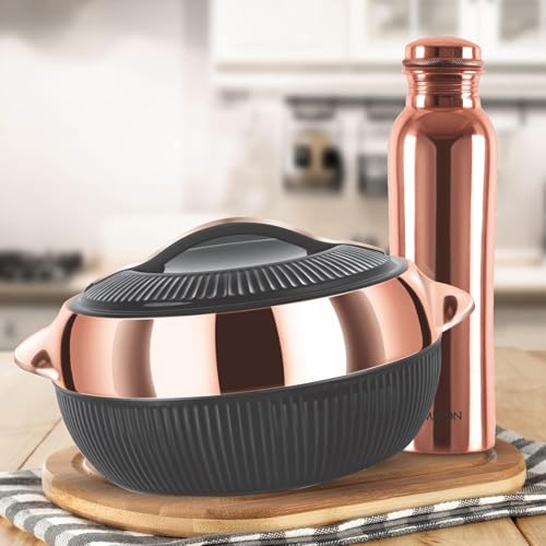 Thangam Stainless Steel Casserole, Set Includes 1500ml 950 ml Copper Water Bottle, Double Wall Insulated Hot Pot, Casserole Set for Rice, Gravy, Poha, Curry, Hot Boxes for Kitchen,Set of 2 - Image 2