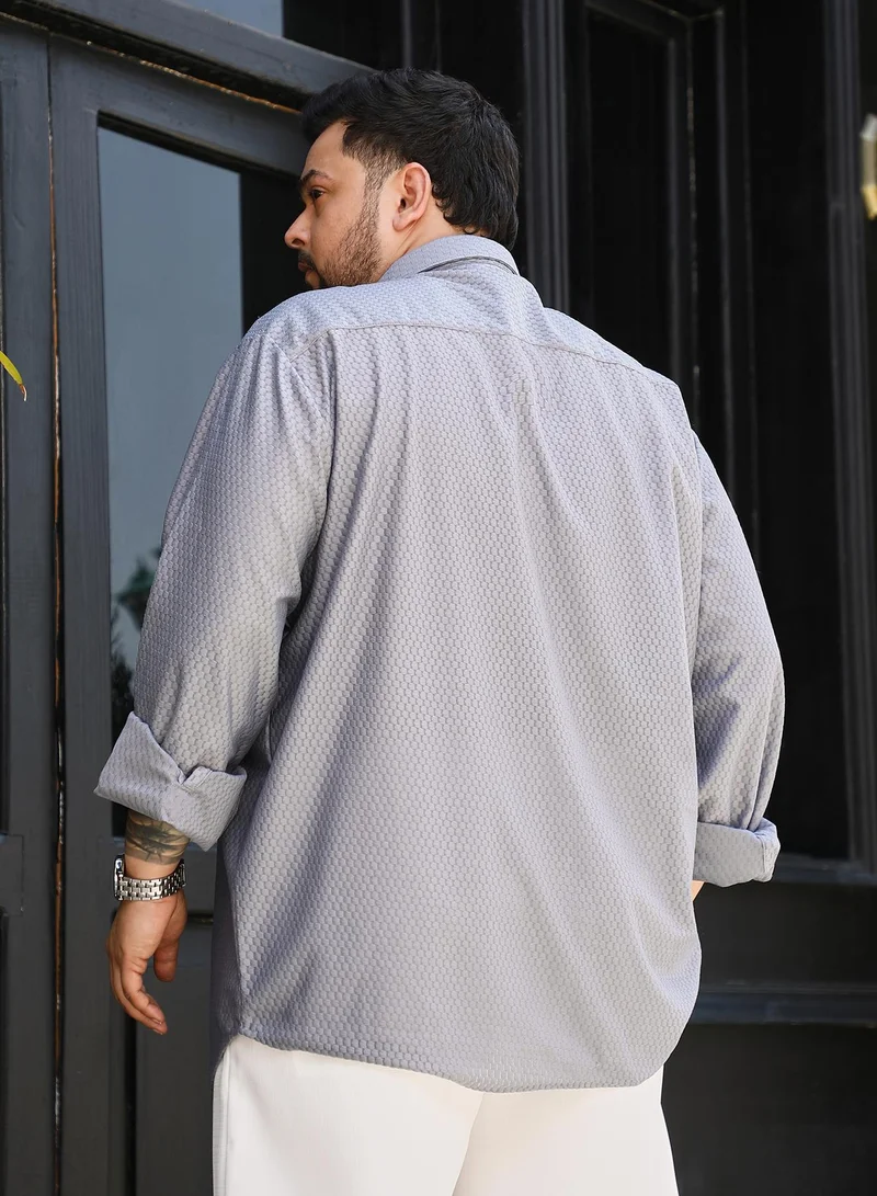 Instafab Plus  Instafab Plus Men's Moon Grey Relaxed Honeycomb Shirt For Casual Wear | Spread Collar | Long Regular Sleeves | Button Closure | Plus Size Shirt Crafted With Comfort Fit For Everyday Wear for Men | Best Price UAE