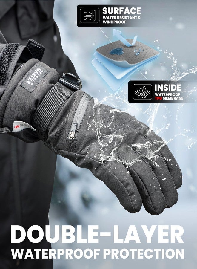 OutdoorMaster Women's & Men's 3M Thinsulate Waterproof Ski Snowboard Gloves, Winter Warm Windproof Snowmobile Gloves with Double-Pocket - Image 3