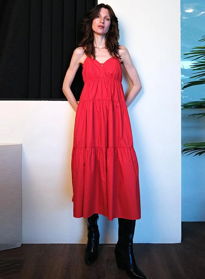 Virgio 100% Cotton Back Tie-Up Detail Tier Dress