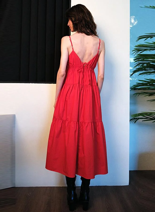 Virgio 100% Cotton Back Tie-Up Detail Tier Dress