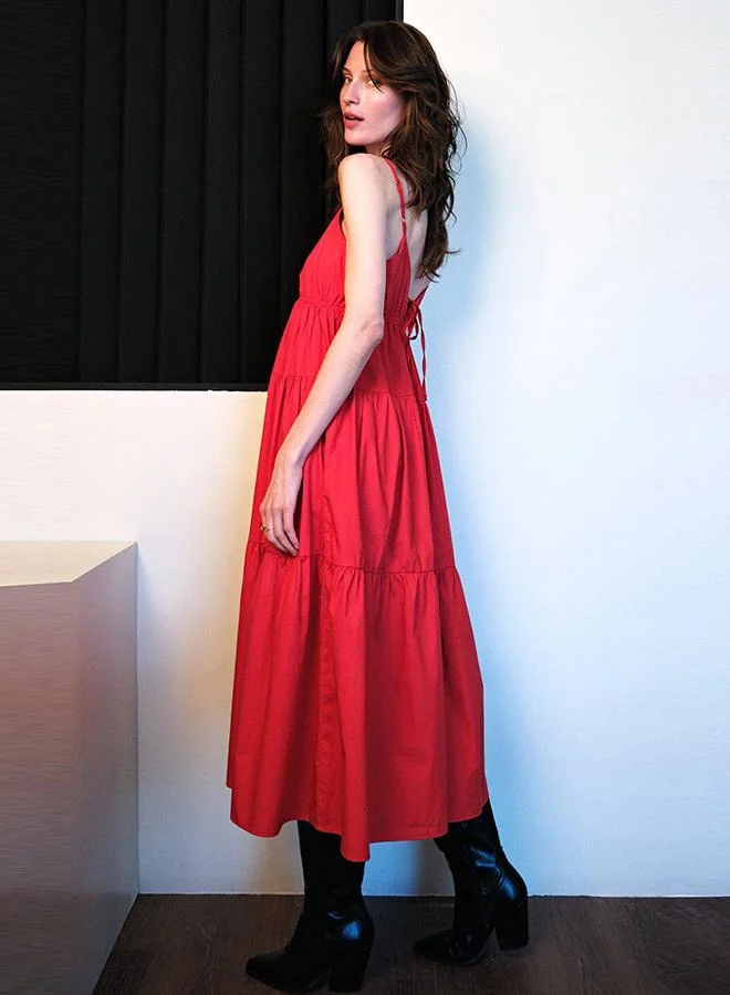 Virgio 100% Cotton Back Tie-Up Detail Tier Dress