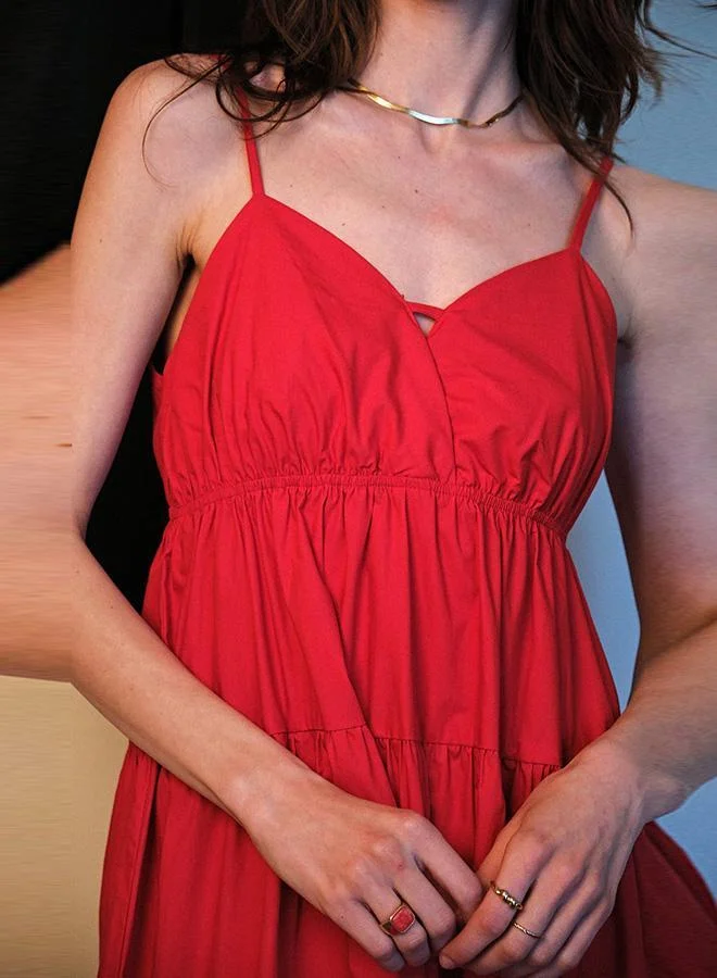 Virgio 100% Cotton Back Tie-Up Detail Tier Dress