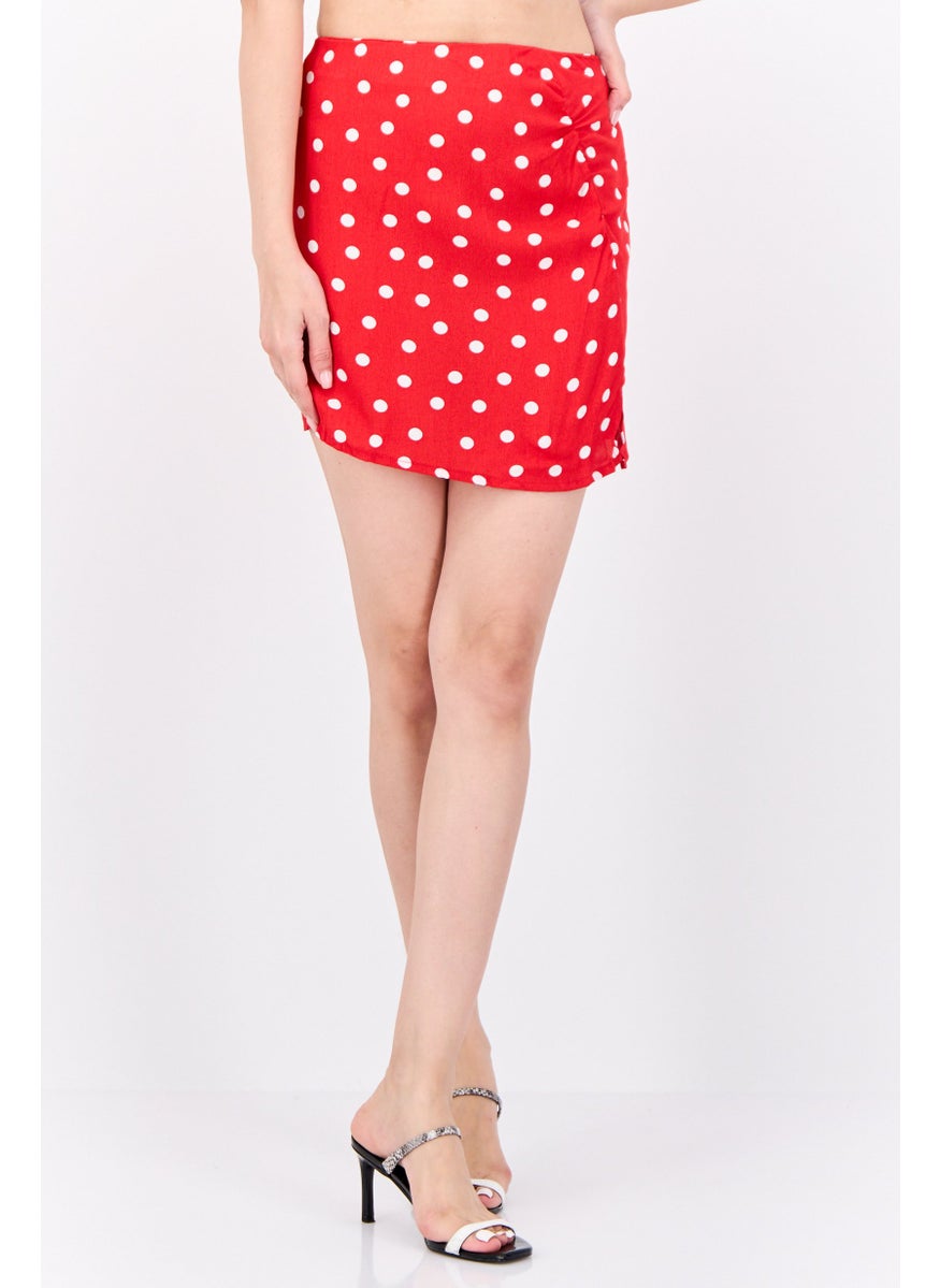 Lefties Women Polka Dots Mini Skirt, Red  - Image 1