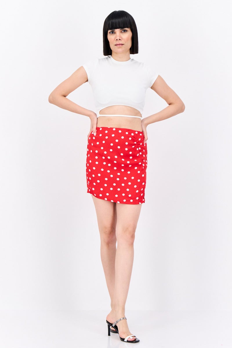 Lefties Women Polka Dots Mini Skirt, Red - Image 4