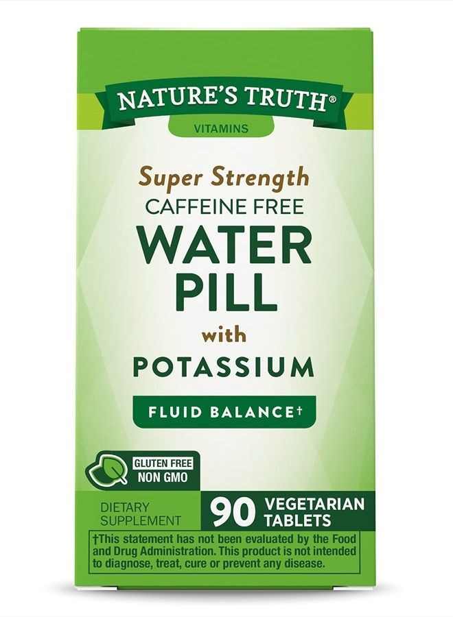 Nature's Truth Super Strength Water Pill with Potassium | 90 Count | Caffeine Free | Vegetarian, Non-GMO, Gluten Free - Image 1