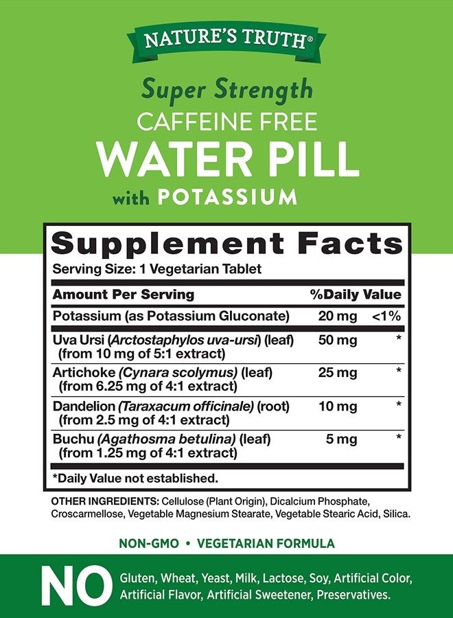 Nature's Truth Super Strength Water Pill with Potassium | 90 Count | Caffeine Free | Vegetarian, Non-GMO, Gluten Free - Image 2