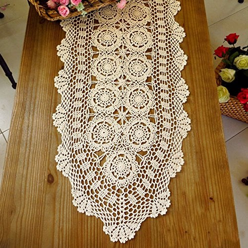 Laivigo Handmade Crochet Lace Table Cloth Doilies Doily,Rectangle,16 x 24 Inch,Beige - Image 2