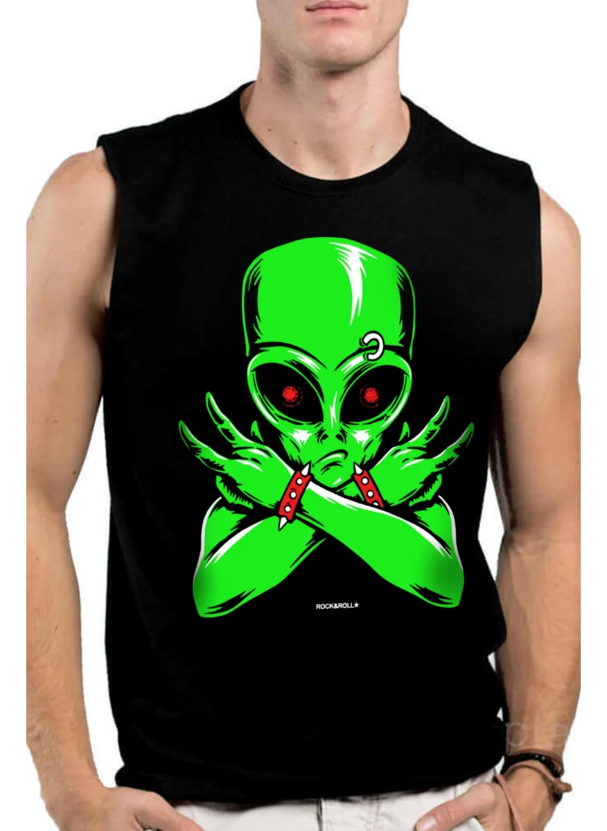 Rock&Roll Alien Rocker Black Cut Sleeve Sleeveless Men's T-Shirt Undershirt