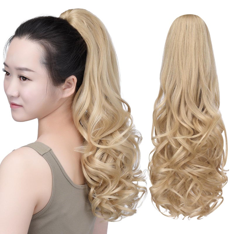 SYXLCYGG Blonde Clip Ponytail Synthetic Fake Claw Pony Tails Blond Hair Extensions 20 Wavy 53 OZ Like Real Hair Piece Women Yaki Fluffy