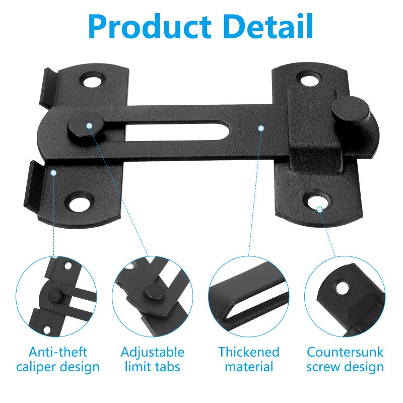 GuoluvSoo 2 Pack Black Barn Door Lock, Premium 4-Inchâ€‹â€‹ Sliding Barn Door Latch with Easy Installation, Rust & Scratch-Resistant, Door Latches Hardware for Barn, Bathroom, Garage, Cabinet - Image 4