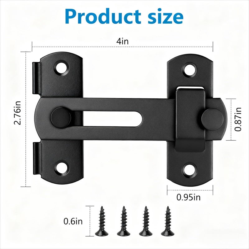 GuoluvSoo 2 Pack Black Barn Door Lock, Premium 4-Inchâ€‹â€‹ Sliding Barn Door Latch with Easy Installation, Rust & Scratch-Resistant, Door Latches Hardware for Barn, Bathroom, Garage, Cabinet - Image 2