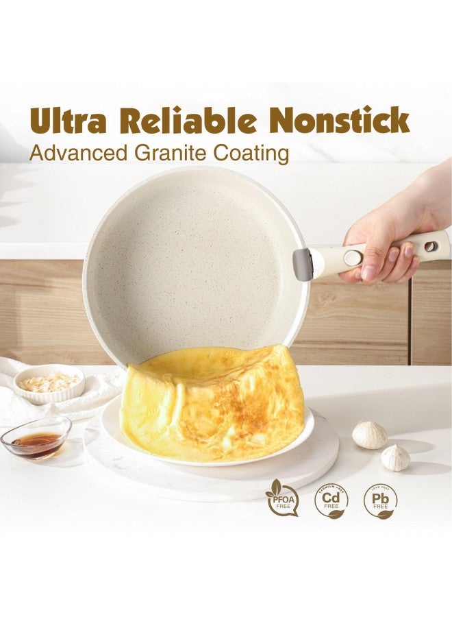 Sensarte SENSARTE 9 Piece Pots and Pans Set, Nonstick Detachable Handle Cookware, Induction Kitchen Cookware Set with Removable Handle, Healthy Non Stick RV Cookware, Dishwasher Oven Safe, PFOA Free (White)  - Image 3