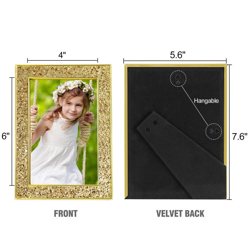HIKWADERY 4x6 Picture Frame Glitter  Gold Bling 4 by 6 Photo Frames with HD Real Glass  for Wall or Tabletop Display (4 x 6  Gold) - Image 5