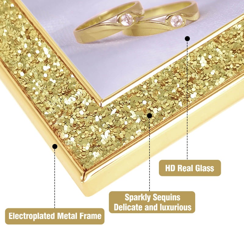HIKWADERY 4x6 Picture Frame Glitter  Gold Bling 4 by 6 Photo Frames with HD Real Glass  for Wall or Tabletop Display (4 x 6  Gold) - Image 2