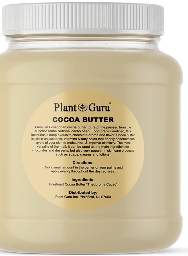 Plant Guru Raw Cocoa Butter 3 lbs. Bulk Jar - 100% Pure Natural Unrefined FOOD GRADE Arriba Nacional Cacao Bean, Great For Chocolate Making, Soap, Lip Balm and Moisturizer For DIY Body Butters - Image 1