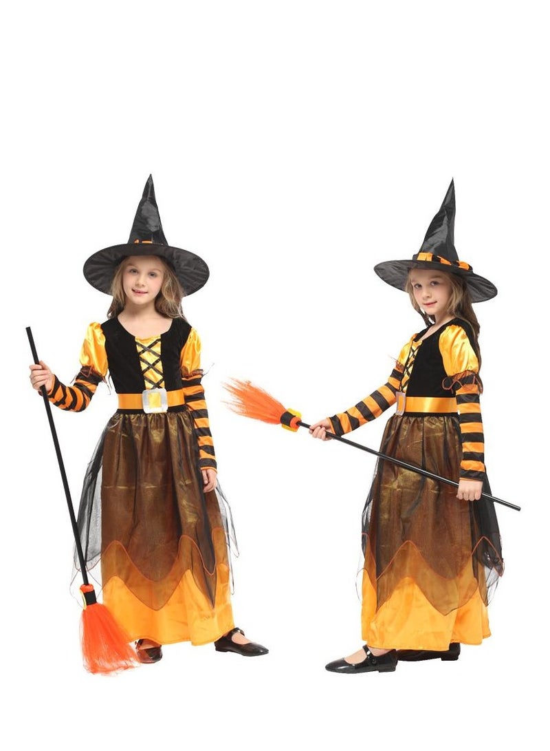 Golden Witch Costume Girls Witch Dress Princess Skirt with Hat Role Playing Set Suitable for Party, Carnival, Masquerade, Size S Suitable for Height 90-110cm (Yellow) - Image 4
