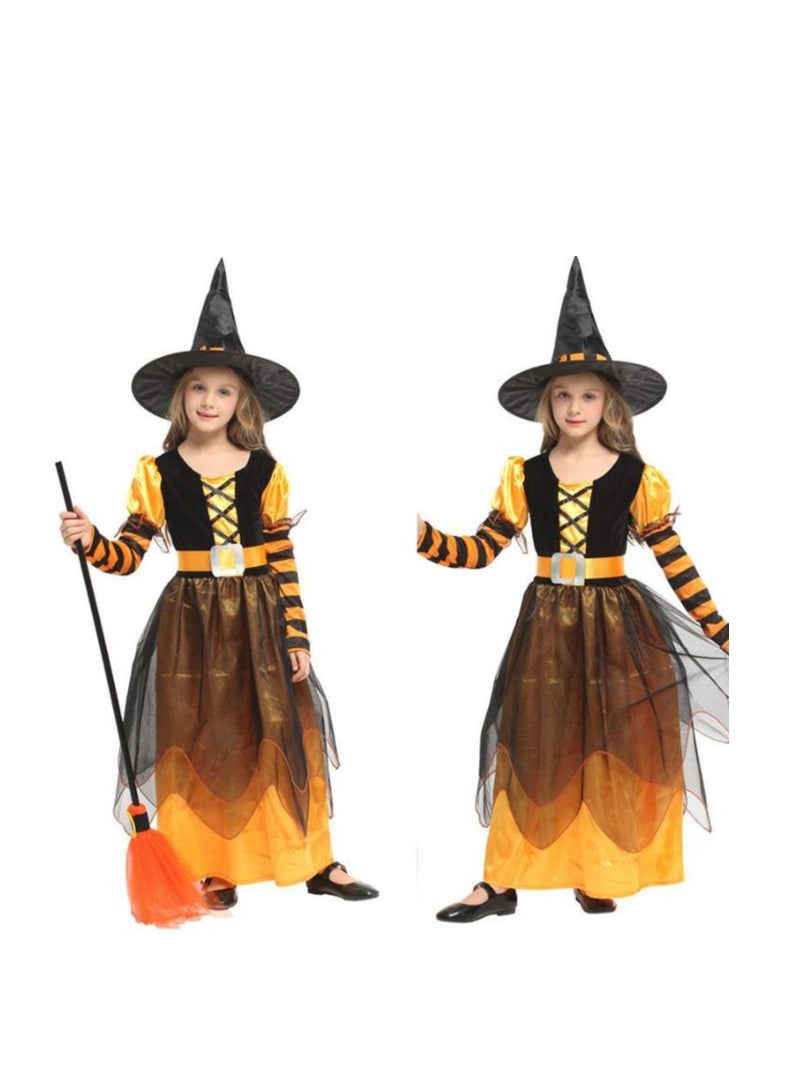Golden Witch Costume Girls Witch Dress Princess Skirt with Hat Role Playing Set Suitable for Party, Carnival, Masquerade, Size S Suitable for Height 90-110cm (Yellow) - Image 3