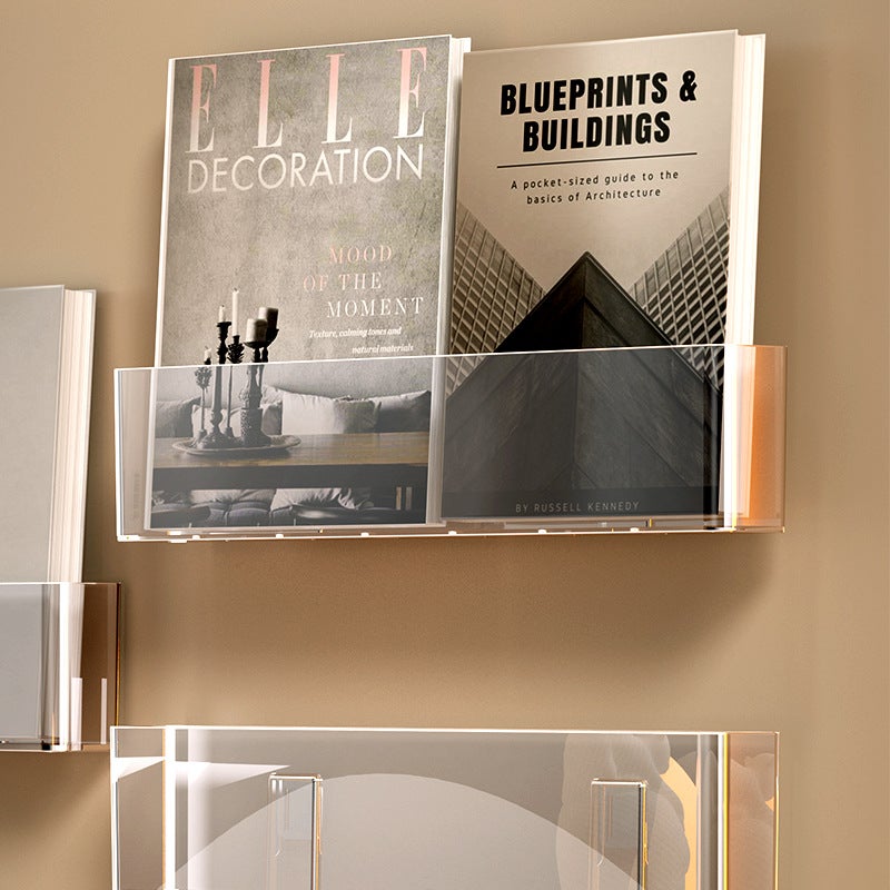 Punch-free wall shelf living room wall decoration partition wall-mounted stationery Shelf bookshelf wall-mounted(Transparent gray*3) - Image 4