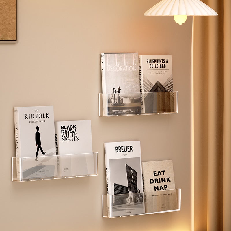 Punch-free wall shelf living room wall decoration partition wall-mounted stationery Shelf bookshelf wall-mounted(Transparent gray*3) - Image 2