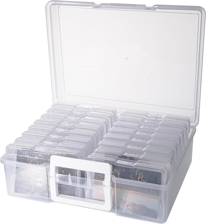 Clear Photo Storage Box and Craft Keeper with handle,16 Inner 4 * 6inch Photo Cases Perfect for Storing Birthday Cards,Photos,Pictures - Image 1