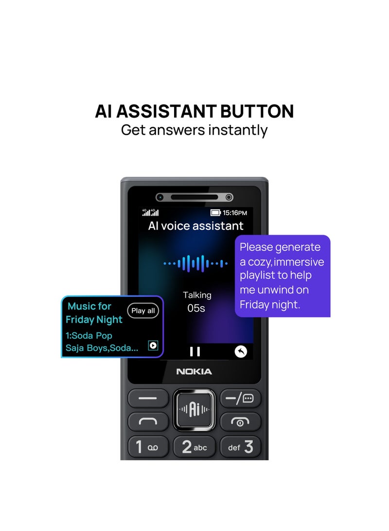 نوكيا 200 ثنائي الشريحة، أسود، 64 ميجابايت من ذاكرة الوصول العشوائي، 128 ميجابايت، 4G - إصدار الشرق الأوسط - Image 5