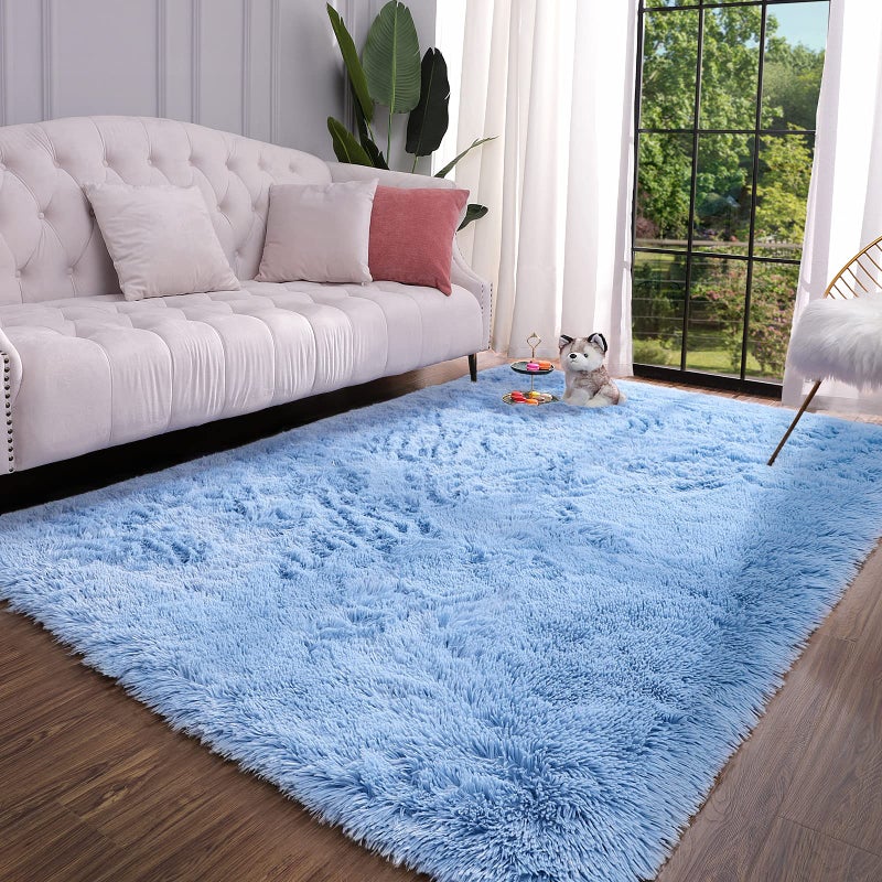 Keeko Cobalt Blue Fluffy Area Rug  4x5.3ft Cute Shag Carpet for Bedroom  High Pile Shaggy Carpets for Living Room  Indoor Fuzzy Rugs for Girls Kids Room Home