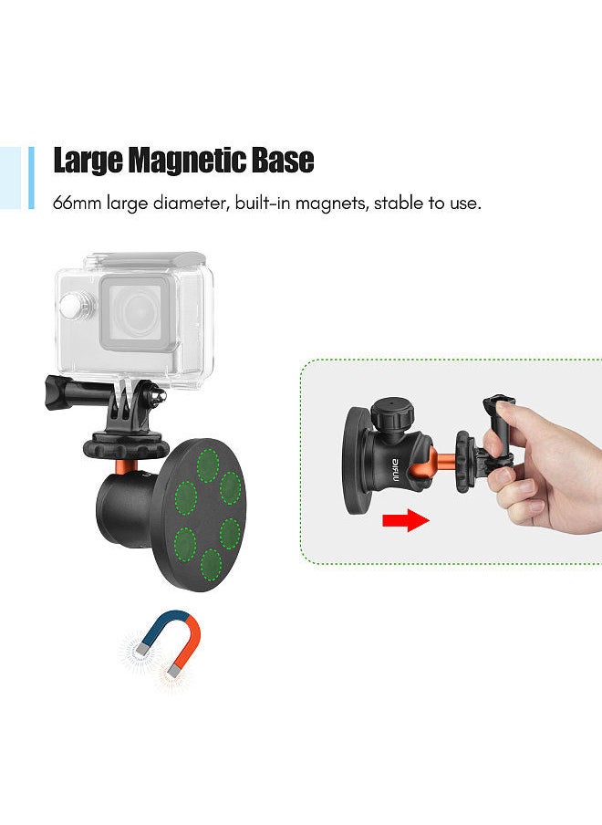 UURIG - UURIG BH-07 Mini Ball Head Camera Tripod Mount 1/4 Inch Screw with Magnetic Base Sports Camera Mount Adapter Replacement for DJI/ GoPro 11/10/9 Insta360 Action Cameras - Image 1