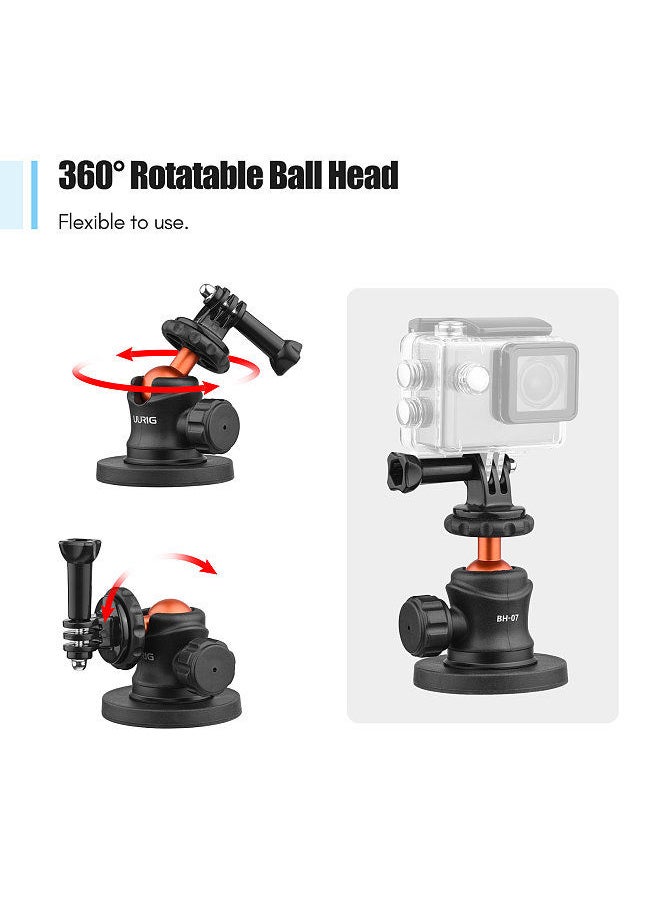 UURIG - UURIG BH-07 Mini Ball Head Camera Tripod Mount 1/4 Inch Screw with Magnetic Base Sports Camera Mount Adapter Replacement for DJI/ GoPro 11/10/9 Insta360 Action Cameras - Image 1