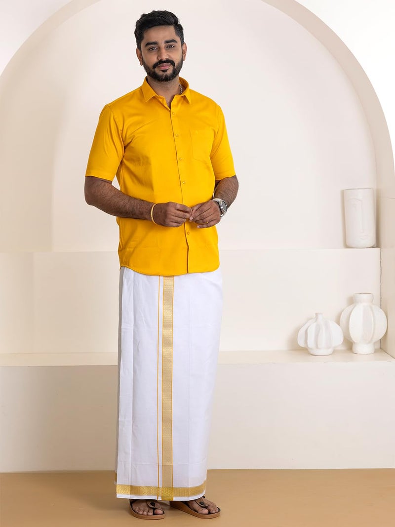 RAMRAJ COTTON قميص رجالي 100% قطن فاخر ومجموعة دهوطي بحافة فاخرة (برتقالي، 38) - Image 2