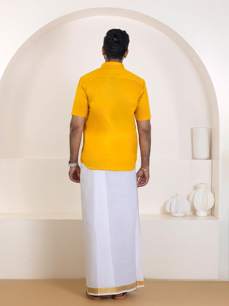 RAMRAJ COTTON قميص رجالي 100% قطن فاخر ومجموعة دهوطي بحافة فاخرة (برتقالي، 38) - Image 4