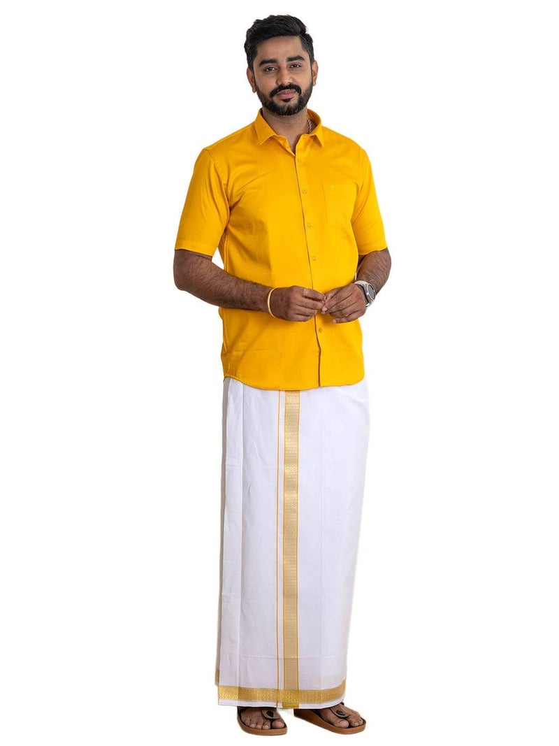 RAMRAJ COTTON قميص رجالي 100% قطن فاخر ومجموعة دهوطي بحافة فاخرة (برتقالي، 38) - Image 1