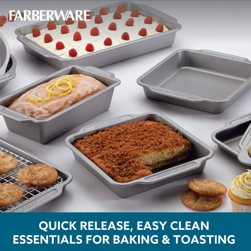 Farberware Nonstick Steel Bakeware Set with Cooling Rack, Baking Pan and Cookie Sheet Set with Nonstick Bread Pan and Cooling Grid, 10-Piece Set, Gray - Image 3