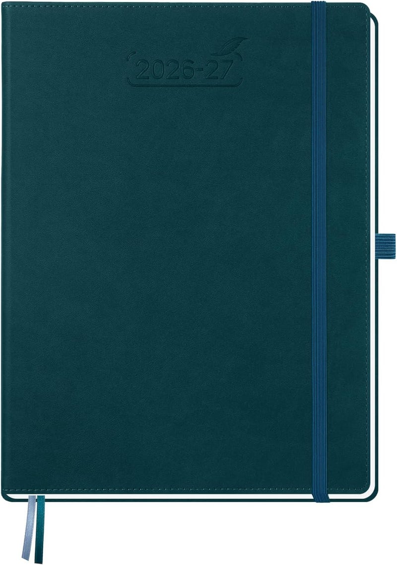 BEZEND A4 Academic Diary 2026-2027 Week to View, 18-Month Weekly Planner Runs Mid Year Jul'26 - Dec'27. Vertical Layout with Time Slots & Monthly Tabs, PU Leather Hardback, 28.5 x 22 cm, Dark Green - Image 1