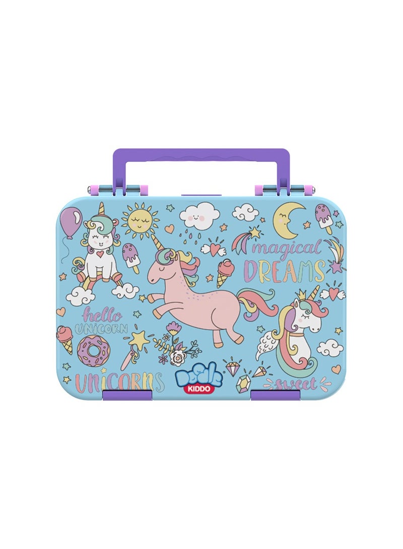 Doodle Kiddo Unicorn Bento Lunch Box for Girls | 4 Compartments, Leak-Proof, BPA-Free | Freezer, Microwave & Dishwasher Safe | 21.2x15.7x4.6 CM - Image 1