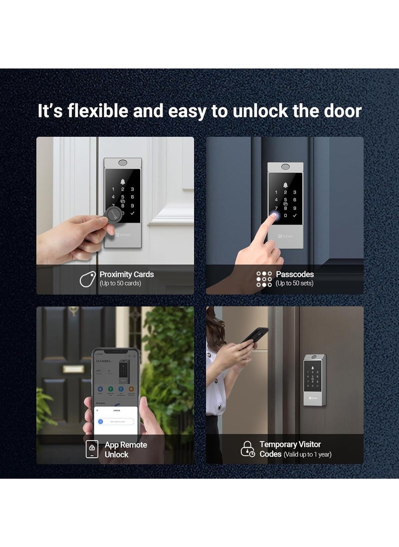 إيزفيز قفل الباب الذكي EZVIZ DL04 Pro - قفل ذكي 5 في 1 للدخول بدون مفتاح مع إمكانية الوصول ببصمة الإصبع، وبلوتوث وواي فاي، وإشعارات فورية، ووضع الخصوصية  - Image 2