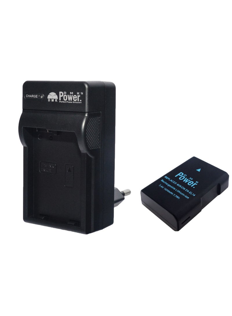 DMK Power EN-EL14 Battery 1030mAh 7.7Wh with TC600E Battery Charger Compatible with Nikon D5600 D5500 D5200 D5300 D5100 D3400 D3300 D3200 D3100 Coolpix P7000 P7100 P7200 P7700 P7800 Cameras - Image 1