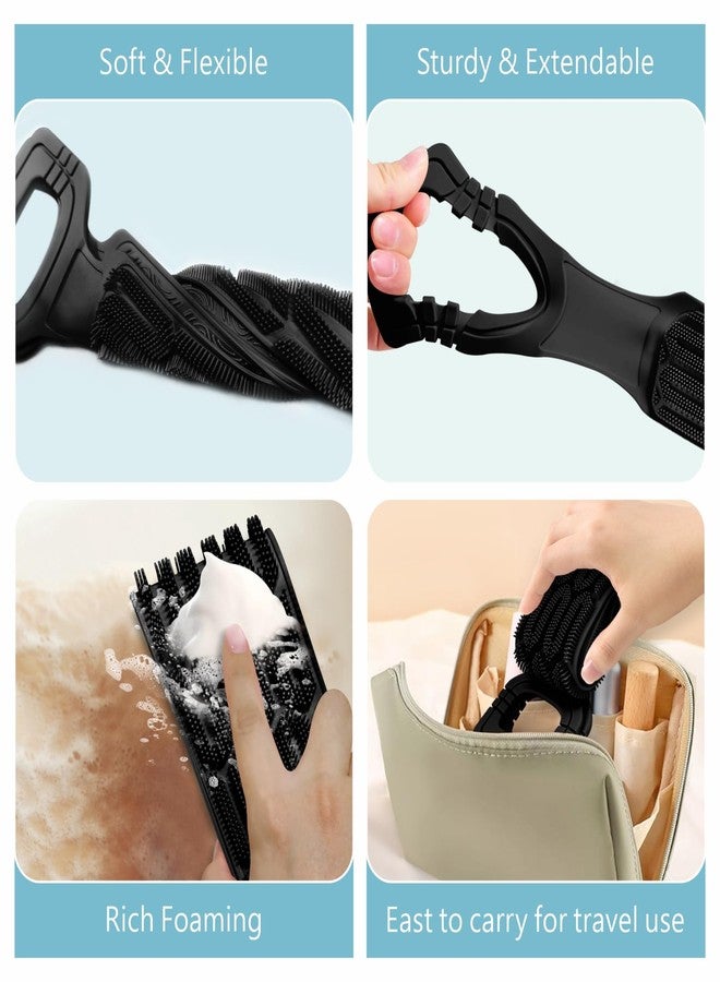Manmihealth Silicone Back Scrubber for Shower, 27.5'' Long Strap Body Scrubber with Handles, Dual-Sided Exfoliating & Massaging Back Brush with 2 Hooks.(Black+Pink) - Image 5