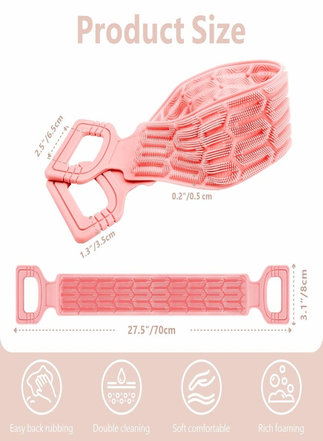 Manmihealth Silicone Back Scrubber for Shower, 27.5'' Long Strap Body Scrubber with Handles, Dual-Sided Exfoliating & Massaging Back Brush with 2 Hooks.(Black+Pink) - Image 2