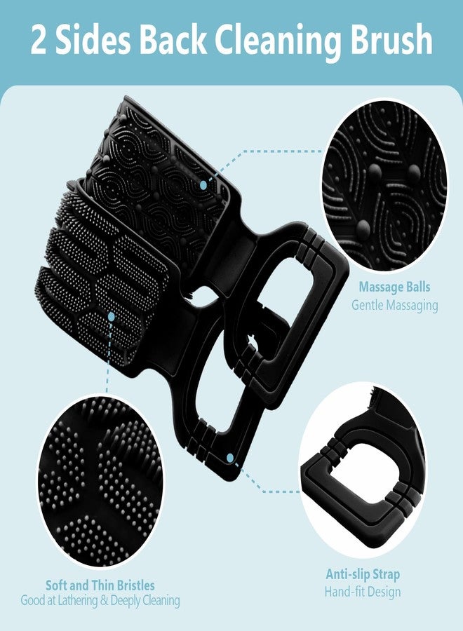 Manmihealth Silicone Back Scrubber for Shower, 27.5'' Long Strap Body Scrubber with Handles, Dual-Sided Exfoliating & Massaging Back Brush with 2 Hooks.(Black+Pink) - Image 3