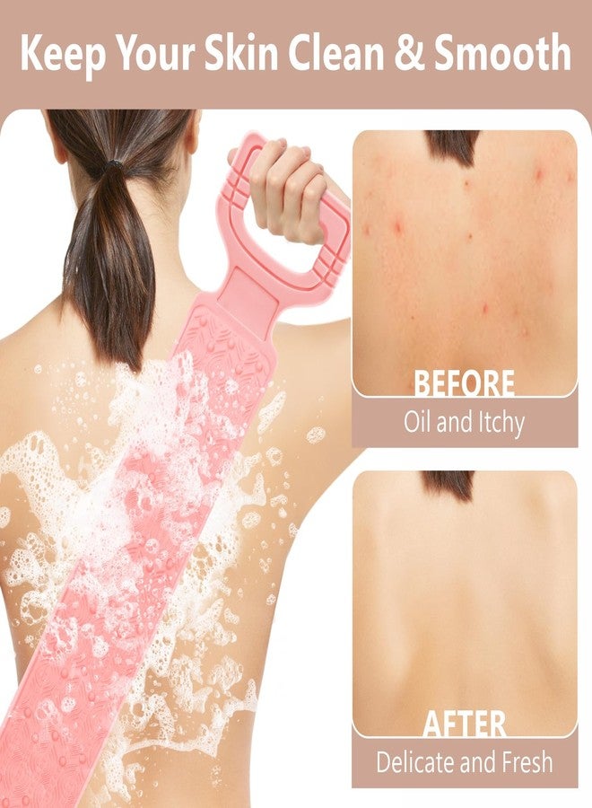 Manmihealth Silicone Back Scrubber for Shower, 27.5'' Long Strap Body Scrubber with Handles, Dual-Sided Exfoliating & Massaging Back Brush with 2 Hooks.(Black+Pink) - Image 4