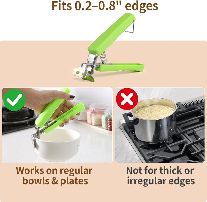Bonison 2 Pack Hot Plate Gripper Clips Holder Tongs for Moving Hot Plate Bowls Pizza Pan Air Fryer Microwave Oven with Food Out, Green - Image 5