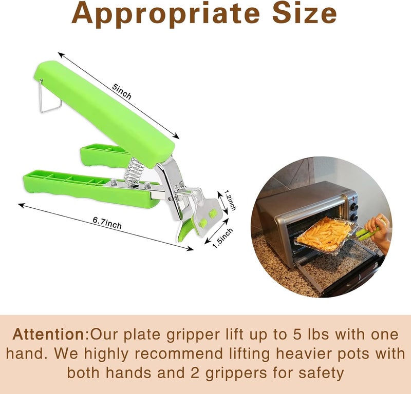 Bonison 2 Pack Hot Plate Gripper Clips Holder Tongs for Moving Hot Plate Bowls Pizza Pan Air Fryer Microwave Oven with Food Out, Green - Image 2