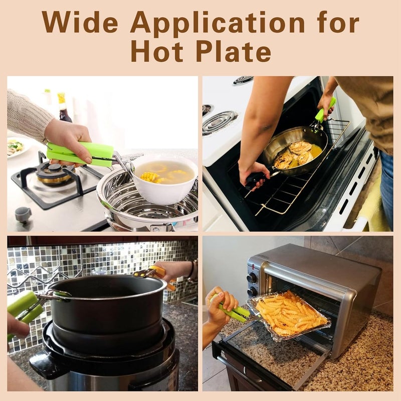 Bonison 2 Pack Hot Plate Gripper Clips Holder Tongs for Moving Hot Plate Bowls Pizza Pan Air Fryer Microwave Oven with Food Out, Green - Image 4