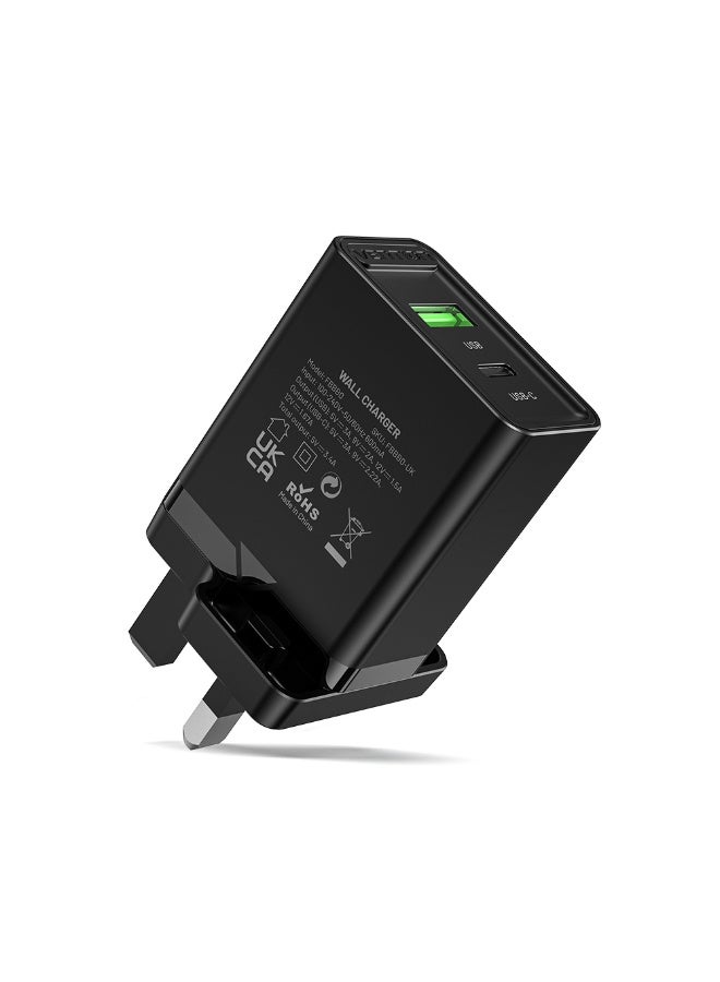 VENTION Two-Port  USB(A+C) Wall Charger (18W/20W) UK-Plug Black Model # FBBB0-UK - Image 1